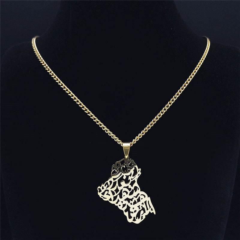 Iraq Map Stainless Steel Chain Necklace- Gold