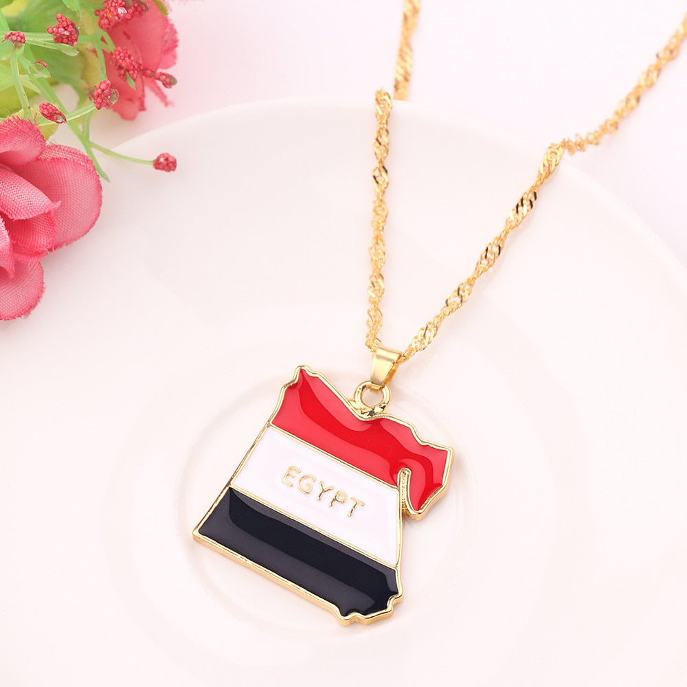 Egypt Country Map & Flag Necklace