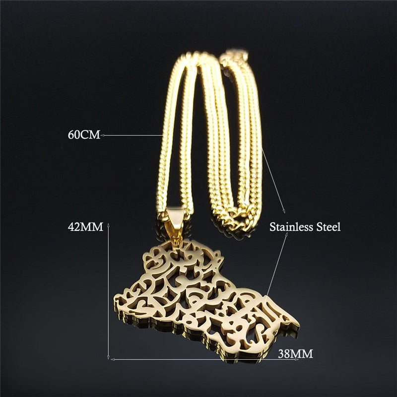 Iraq Map Stainless Steel Chain Necklace- Gold