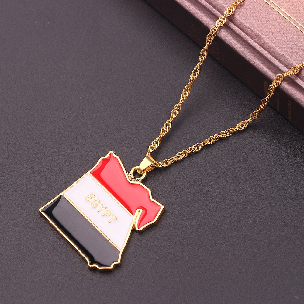 Egypt Country Map & Flag Necklace